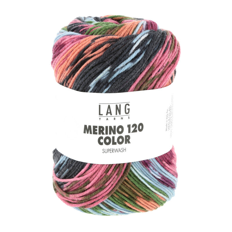 Lang Yarns Merino 120 Color – 100g / 240m – Green/Rose/Blue/Grey (0003)