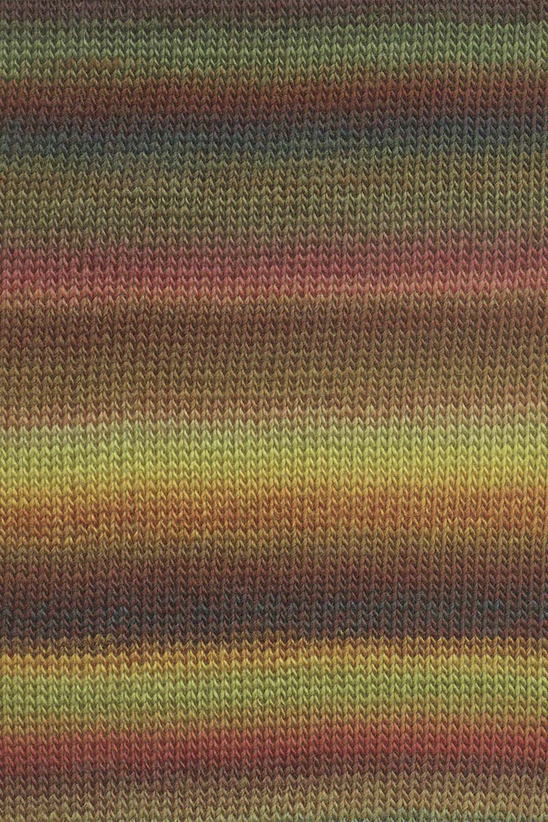 Lang Yarns Mille Colori Baby – 50g / 190m – Brown/Forest Green/Eggplant (0218) – detail