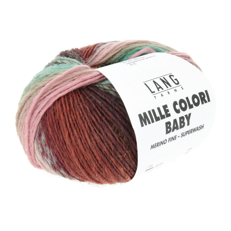 Lang Yarns Mille Colori Baby – 50g / 190m – Light Turquoise/Eggplant/Melon (0219)