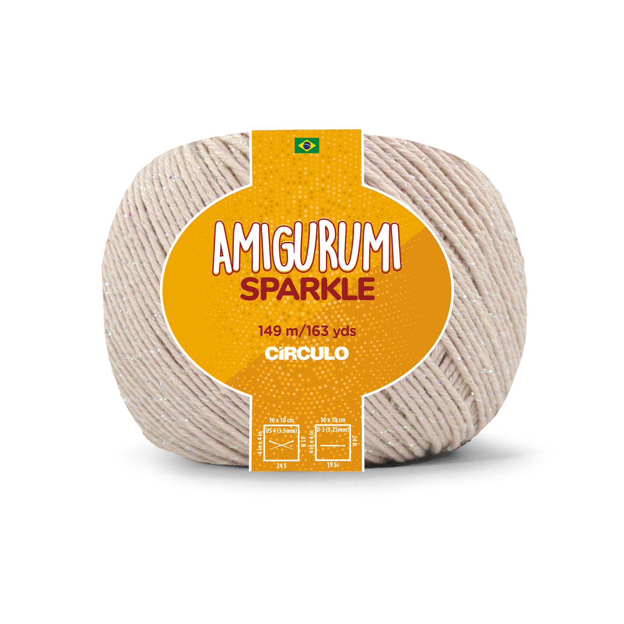 Circulo Amigurumi Sparkle 149 m / 80 g: - Ball of yarn with 'Amigurumi Sparkle' label on a white background