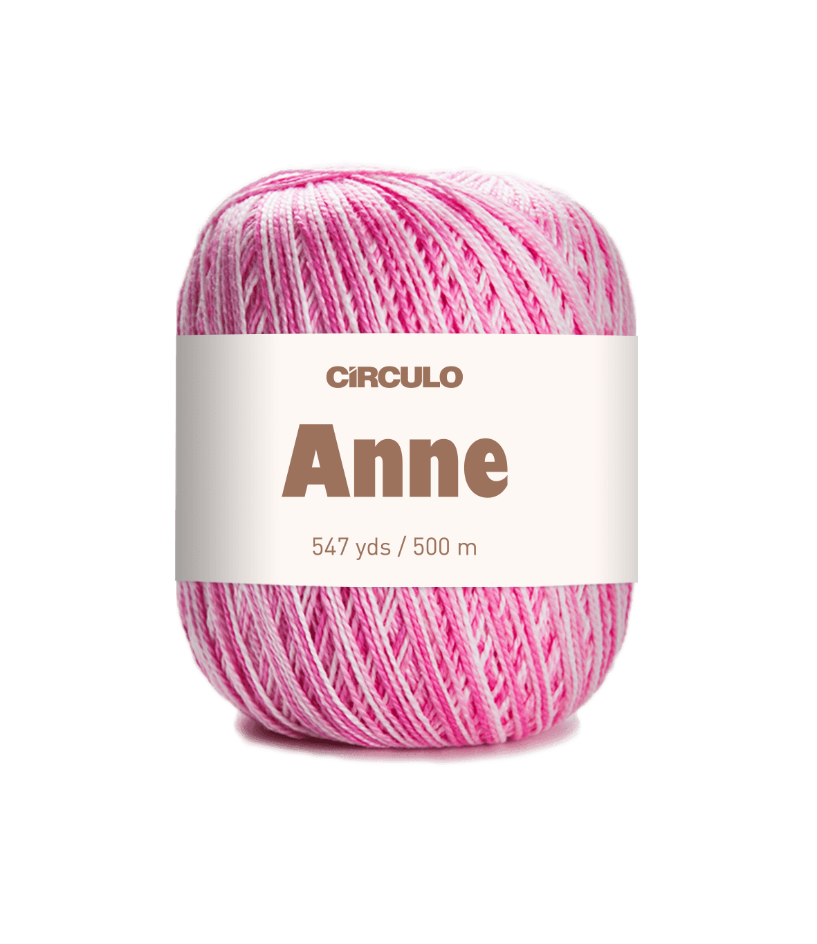 Circulo ANNE - 100% mercerized Cotton Yarn, 500m / 147g - Ball of pink yarn with 'Circulo Anne' label on a white background