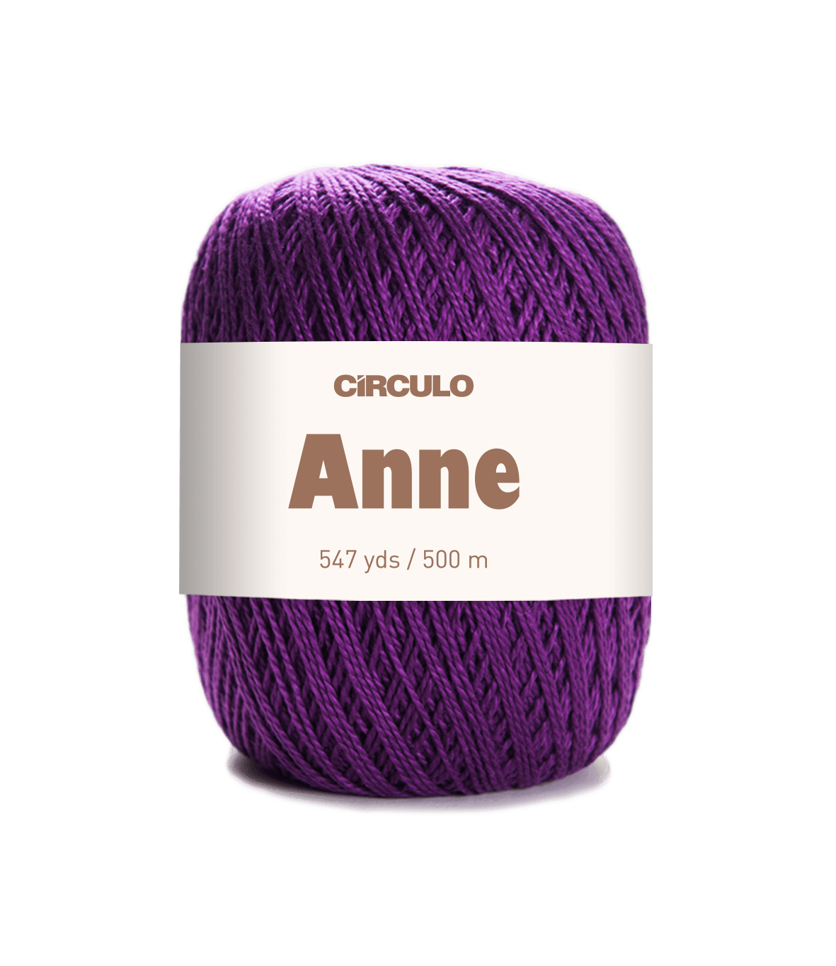Circulo ANNE - 100% mercerized Cotton Yarn, 500m / 147g - Purple ball of yarn with a 'Circulo Anne' label on a white background