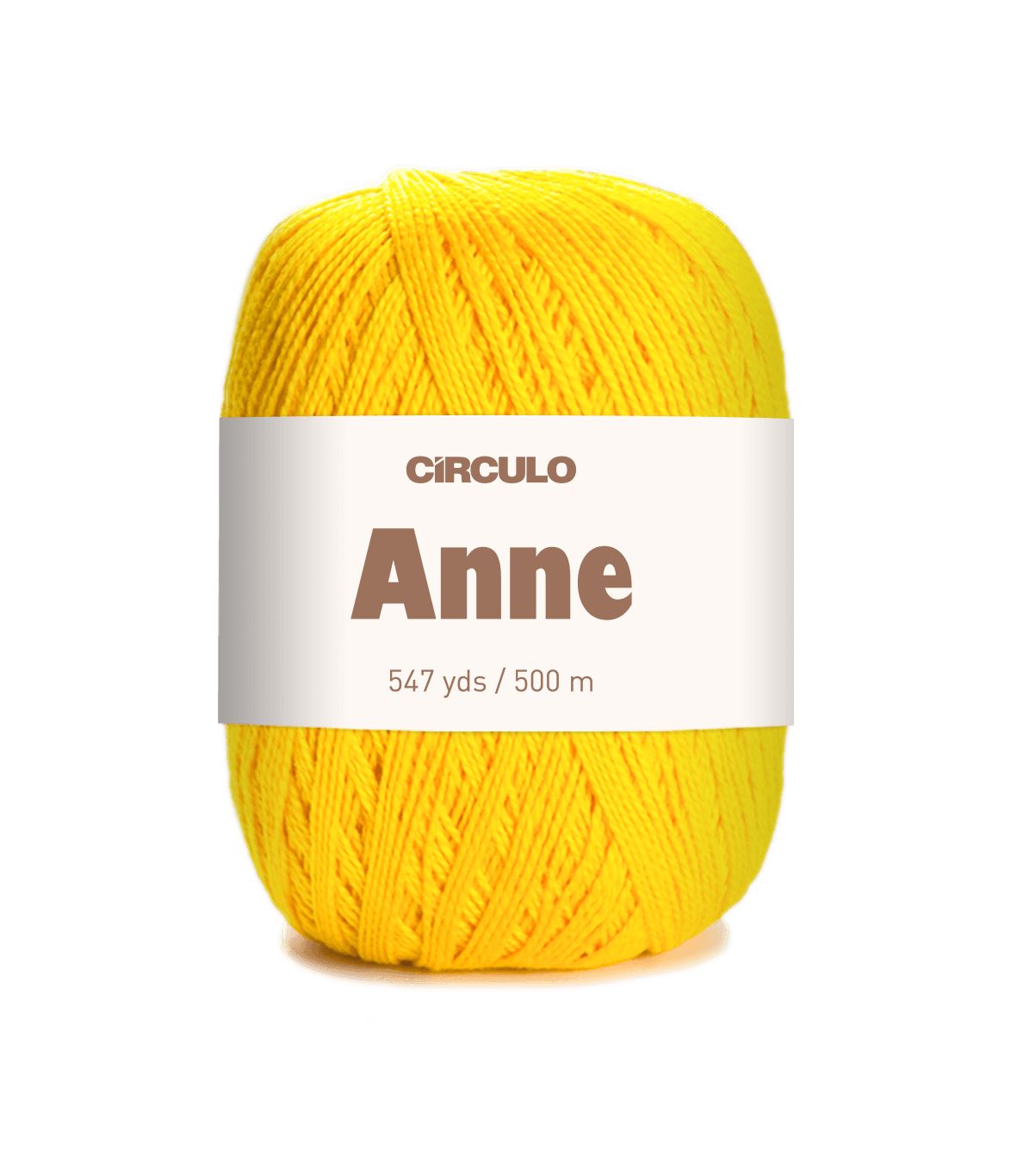 Circulo ANNE - 100% mercerized Cotton Yarn, 500m / 147g - Yellow ball of yarn with a 'Circulo Anne' label on a white background