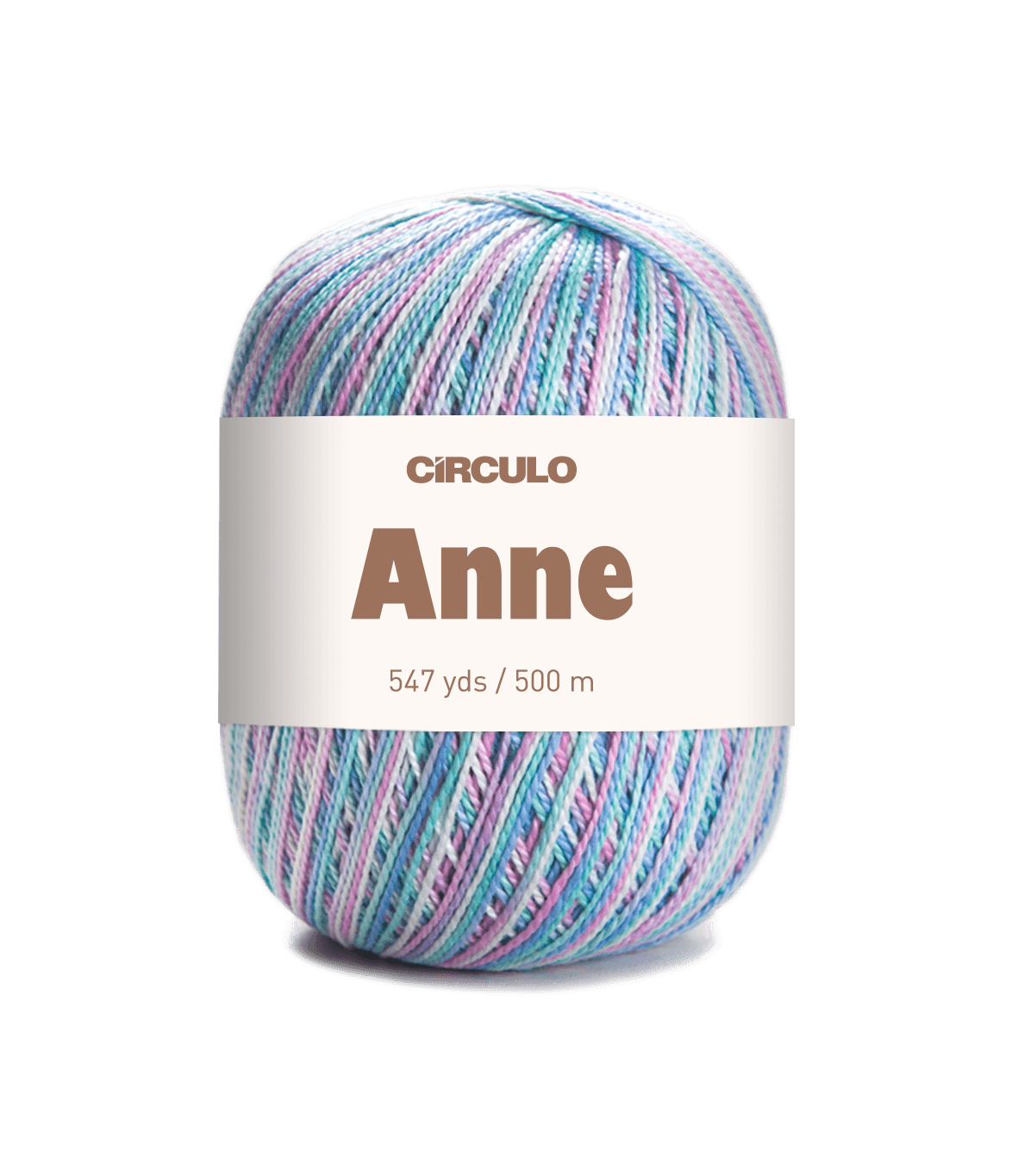 Circulo ANNE - 100% mercerized Cotton Yarn, 500m / 147g - Multicolored ball of yarn with 'Circulo Anne' label on a white background
