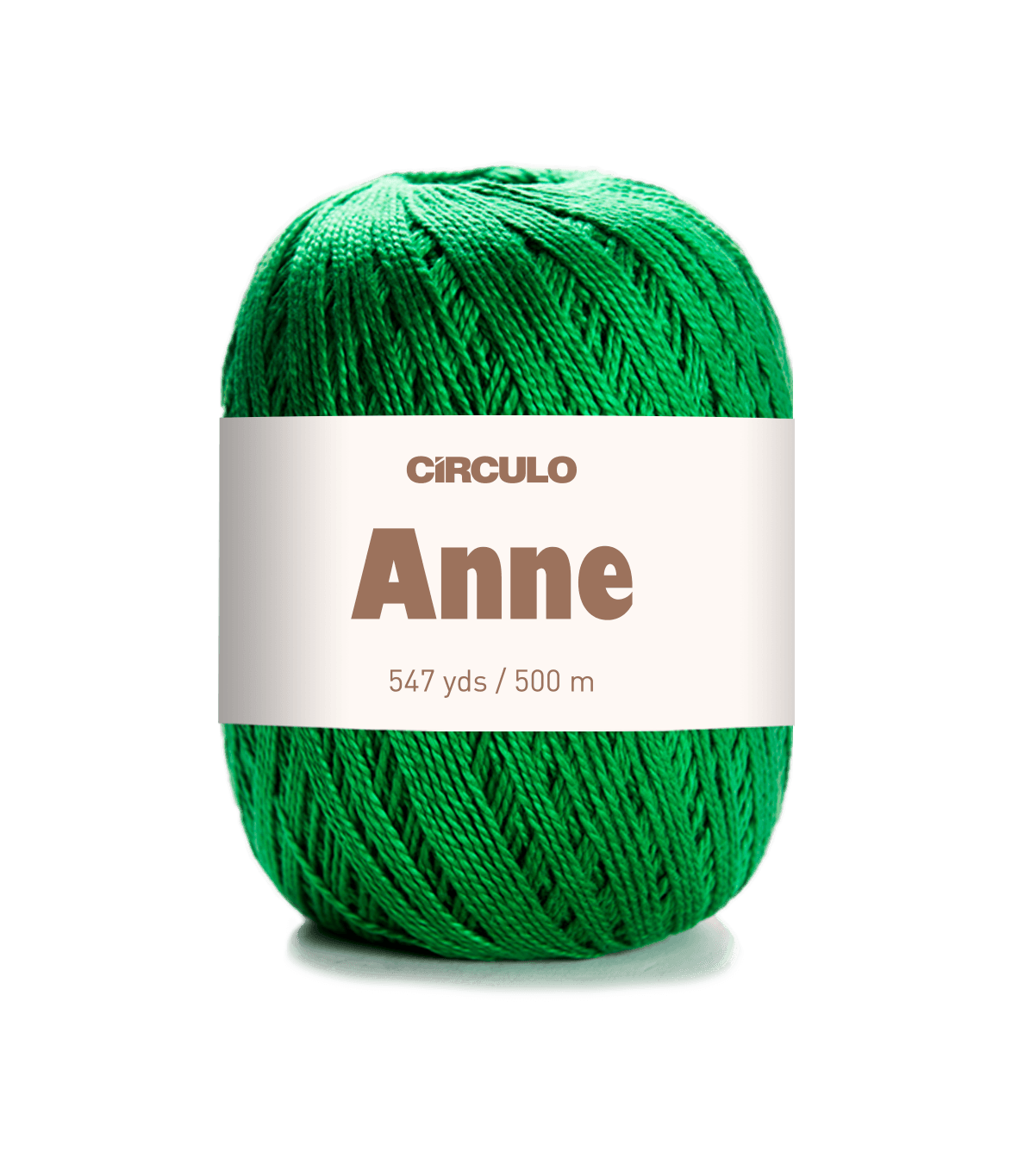 Circulo ANNE - 100% mercerized Cotton Yarn, 500m / 147g - Green ball of yarn with 'Circulo Anne' label on a white background