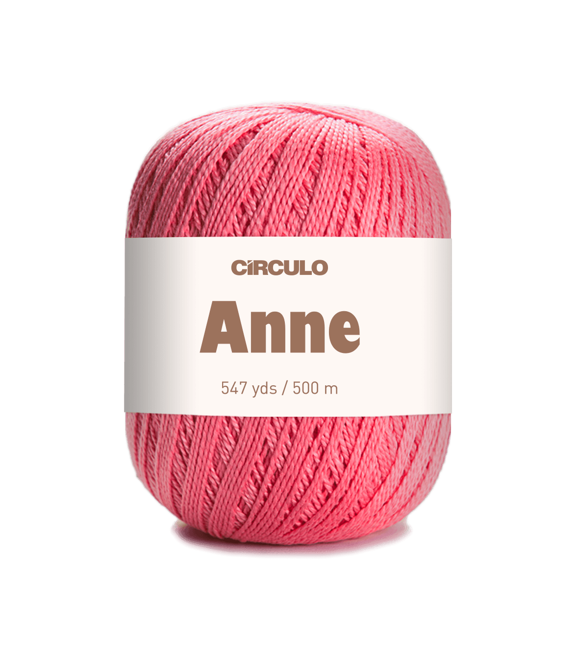 Circulo ANNE - 100% mercerized Cotton Yarn, 500m / 147g - Pink ball of yarn with 'Circulo Anne' label on a white background
