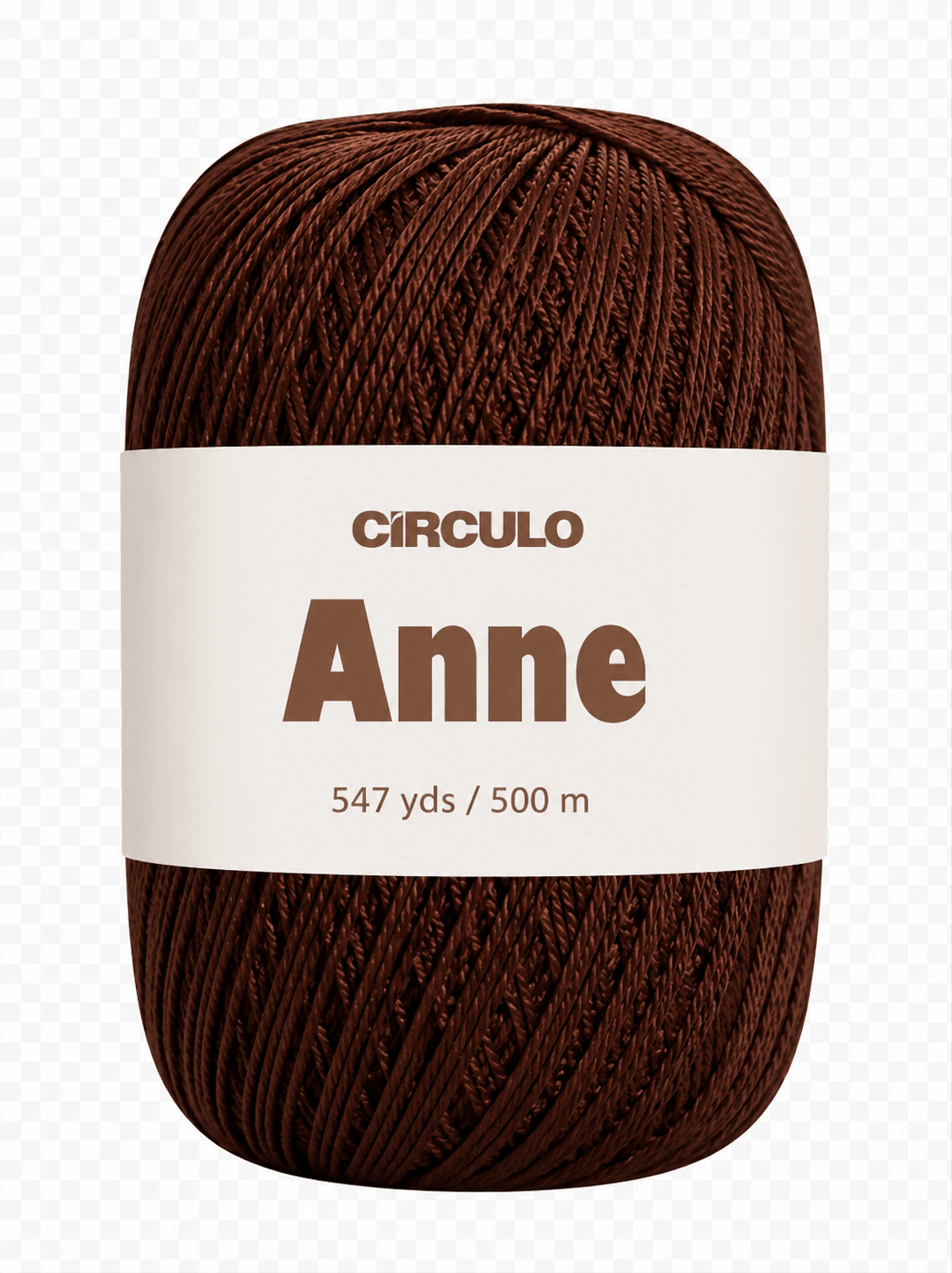 Circulo ANNE - 100% mercerized Cotton Yarn, 500m / 147g - Brown yarn ball with 'Circulo Anne' label on a white background