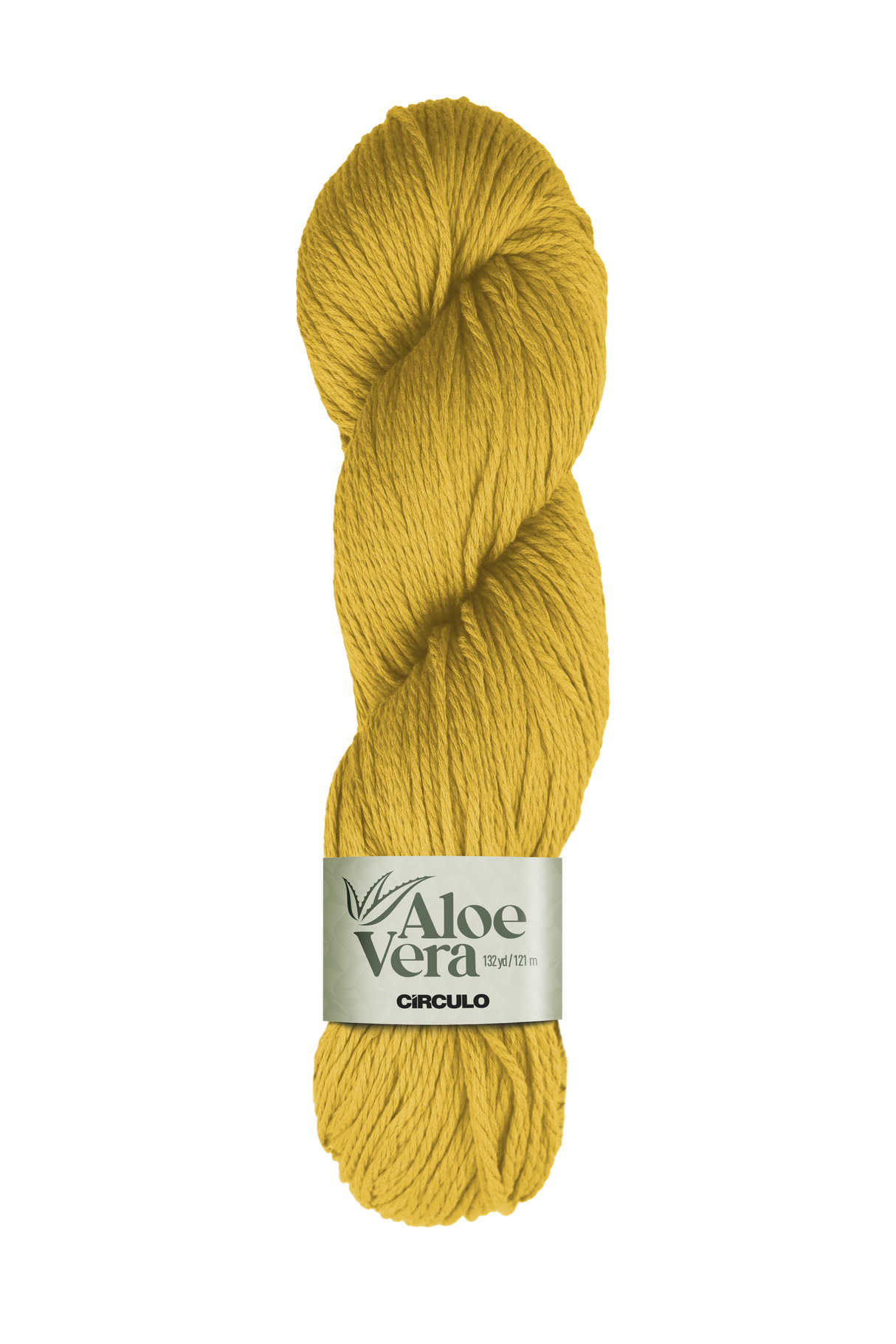 Circulo Aloe Vera Yarn 121m / 100g - Mustard yellow skein of yarn with 'Aloe Vera Circulo' label on a white background