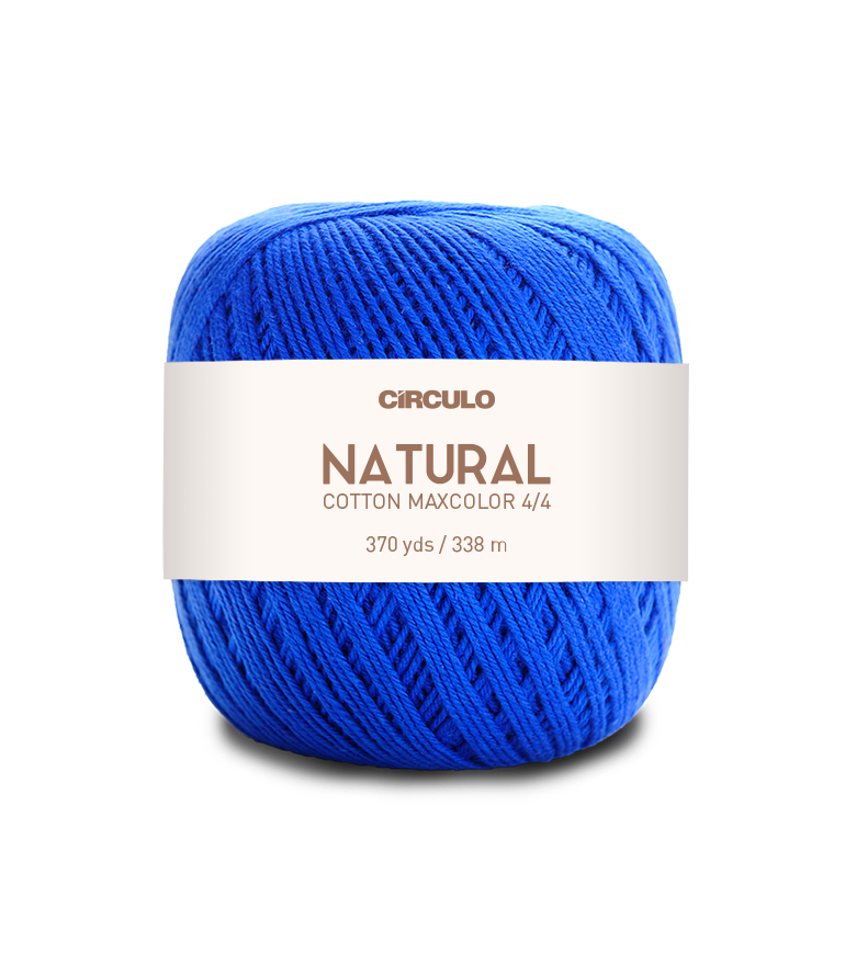 Circulo Natural Cotton Maxcolor (Barroco) 4/4 100% Cotton Yarn for Crochet and Knitting, 338m/200g - Leo Hobby - Blue ball of yarn with a Circulo label on a white background