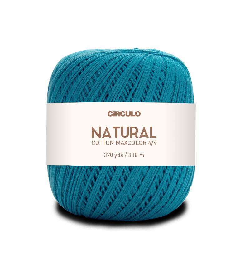 Circulo Natural Cotton Maxcolor (Barroco) 4/4 100% Cotton Yarn for Crochet and Knitting, 338m/200g - Leo Hobby - Blue ball of yarn with a white label on a white background
