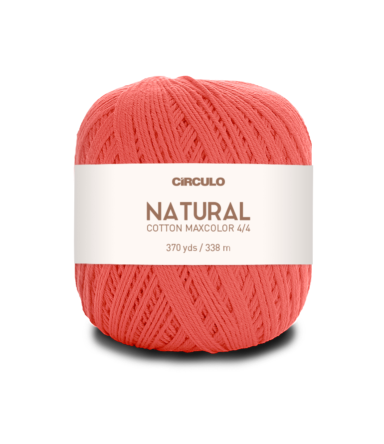 Circulo Natural Cotton Maxcolor (Barroco) 4/4 100% Cotton Yarn for Crochet and Knitting, 338m/200g - Leo Hobby - Coral-colored yarn ball with 'Circulo' label on a white background