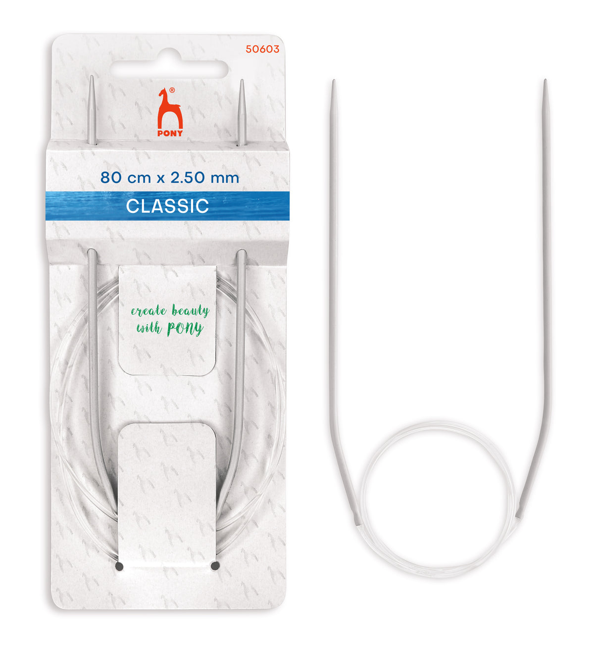 Pony Classic Fixed Circular Knitting Needles – 40, 60, 80 & 100 cm, 80 cm, 2.50 mm