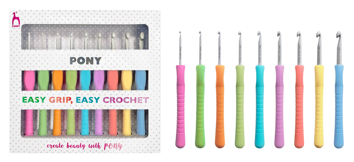 Pony Easy Grip Aluminium Crochet Hook Sets, 9 hooks