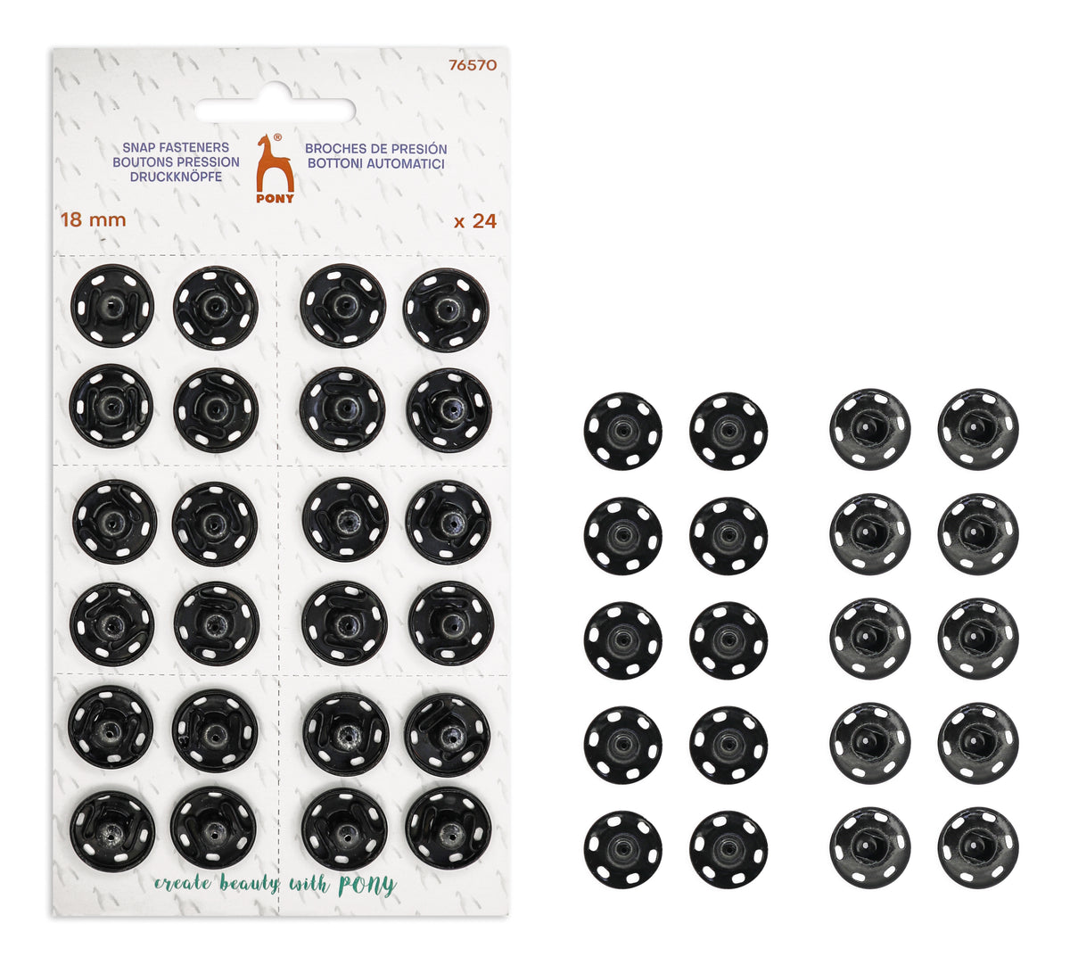 Pony Snap Fasteners, Black, No. 10 – 18 mm / 24 pcs