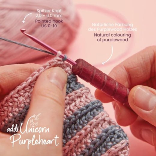 addiUnicorn Purpleheart Wollhäkelnadel/ Purpleheart crochet hook / 16cm/ 2,0mm - Leo Hobby