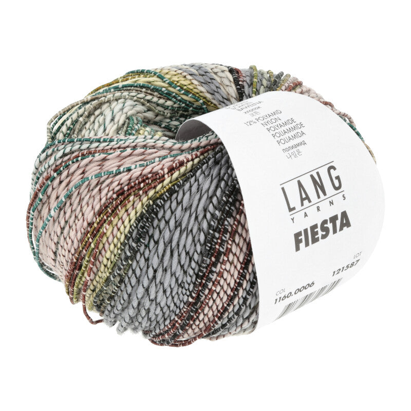 Lang Yarns Fiesta yarn, Yellow/Copper/Grey/Aqua, colour 0006, ball photograph
