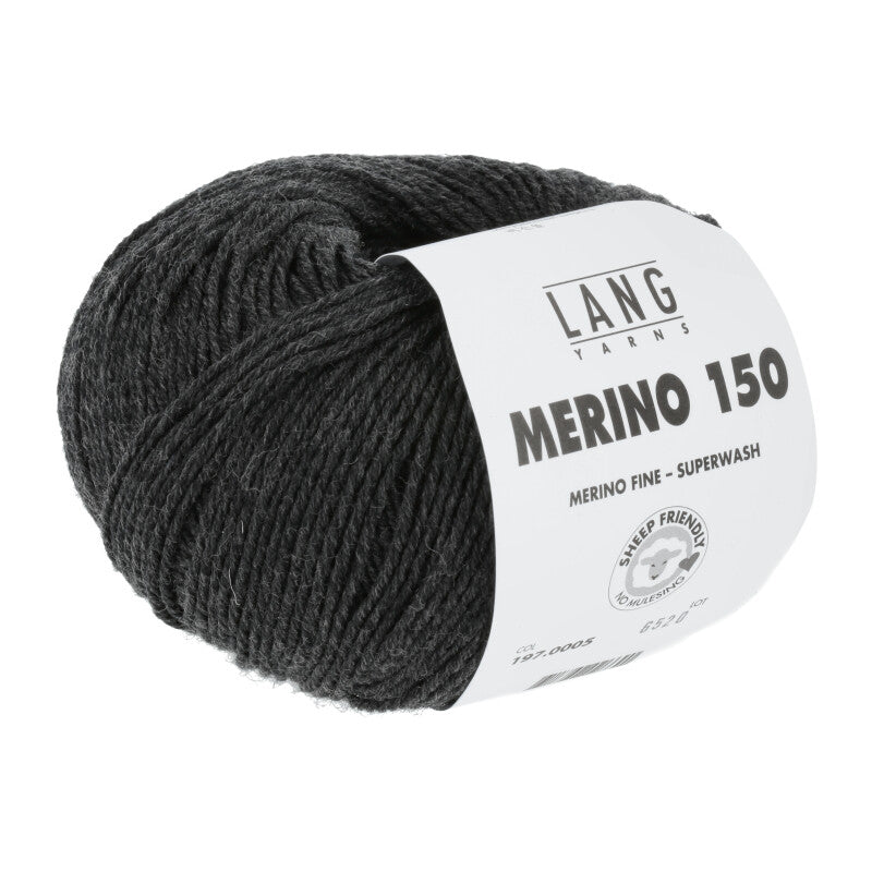 Lang Yarns Merino 150 Yarn, 150m / 50g – Anthracite Mélange (0005)