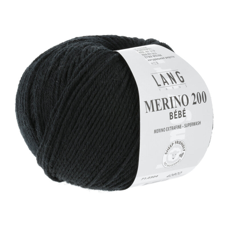 Lang Yarns Merino 200 Bébé Yarn, 203m / 50g – Black (0304)