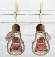 RED CAR Travel cross-stitch kit, plastic canvas.