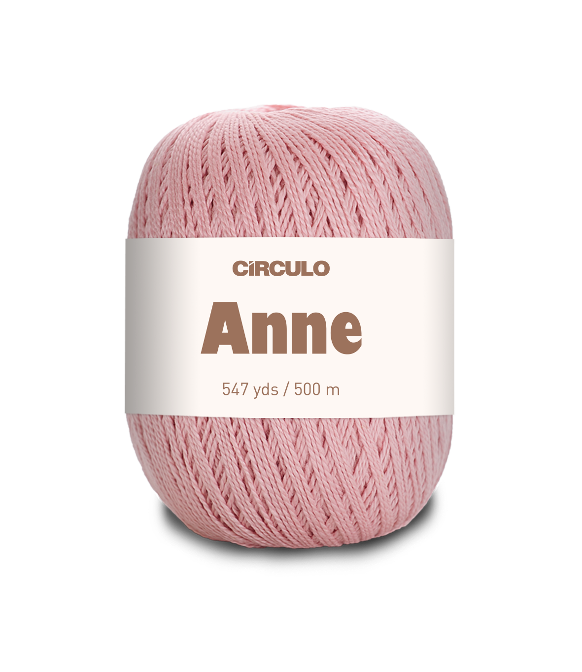 Circulo ANNE - 100% mercerized Cotton Yarn, 500m / 147g - Pink ball of yarn with 'Circulo Anne' label on a white background