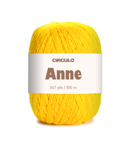 Circulo ANNE - 100% mercerized Cotton Yarn, 500m / 147g - Yellow ball of yarn with a 'Circulo Anne' label on a white background