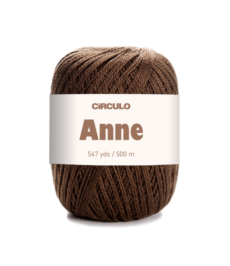 Circulo ANNE - 100% mercerized Cotton Yarn, 500m / 147g - Brown ball of yarn with 'Circulo Anne' label on a white background