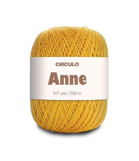 Circulo ANNE - 100% mercerized Cotton Yarn, 500m / 147g - Yellow ball of yarn with a 'Circulo Anne' label on a white background