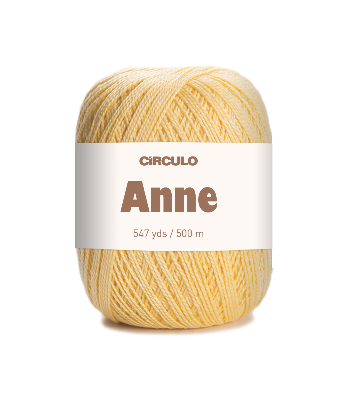Circulo ANNE - 100% mercerized Cotton Yarn, 500m / 147g - Ball of yellow yarn with a Circulo Anne label on a white background