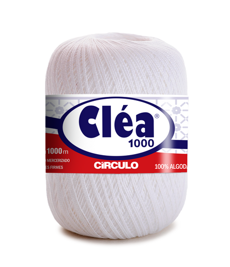 Circulo Clea 100% Cotton Yarn, 1000m/151 gr - White skein of yarn with Cleá label on a white background