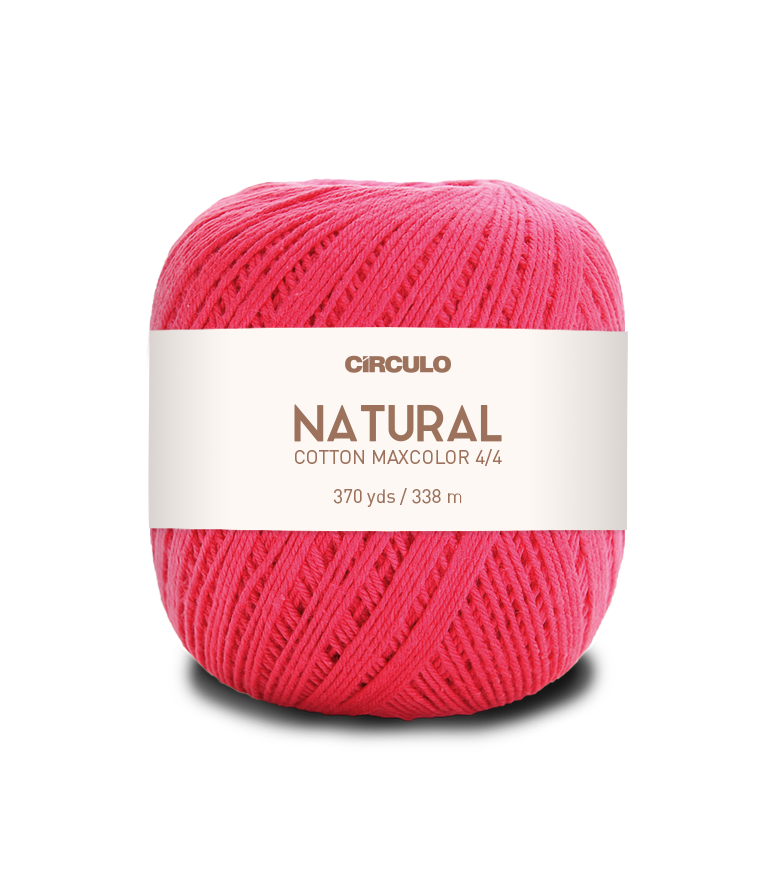 Circulo Natural Cotton Maxcolor (Barroco) 4/4 100% Cotton Yarn for Crochet and Knitting, 338m/200g - Leo Hobby -  Ball of pink yarn with a white label on a white background