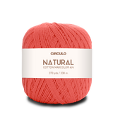 Circulo Natural Cotton Maxcolor (Barroco) 4/4 100% Cotton Yarn for Crochet and Knitting, 338m/200g - Leo Hobby -  Coral-colored yarn ball with 'Circulo' label on a white background