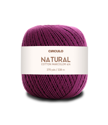 Circulo Natural Cotton Maxcolor (Barroco) 4/4 100% Cotton Yarn for Crochet and Knitting, 338m/200g - Leo Hobby -  Ball of purple yarn with a Circulo label on a white background