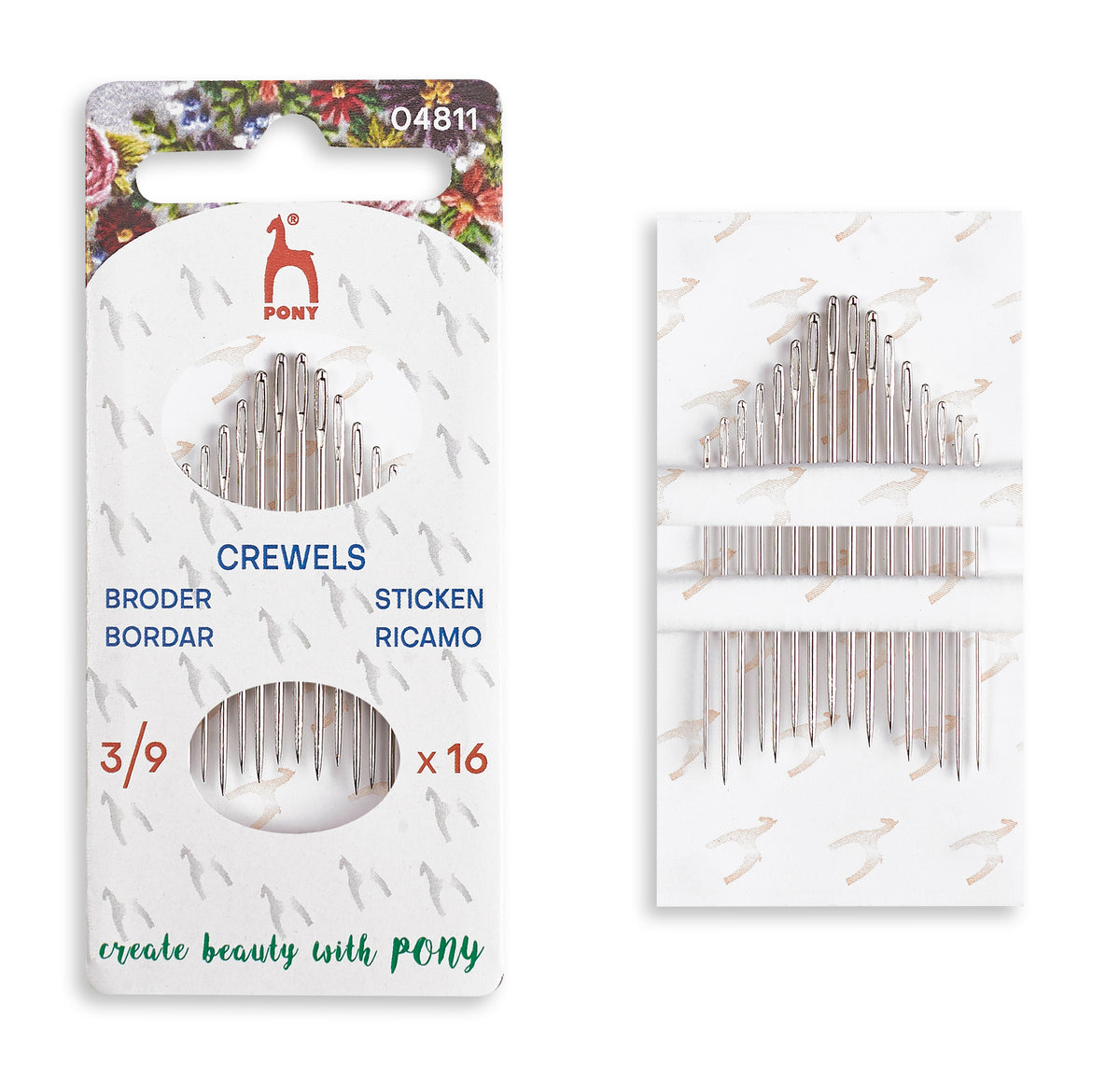 Pony Crewels Needles, Plain Eye, No. 3/9 – 16 pcs
