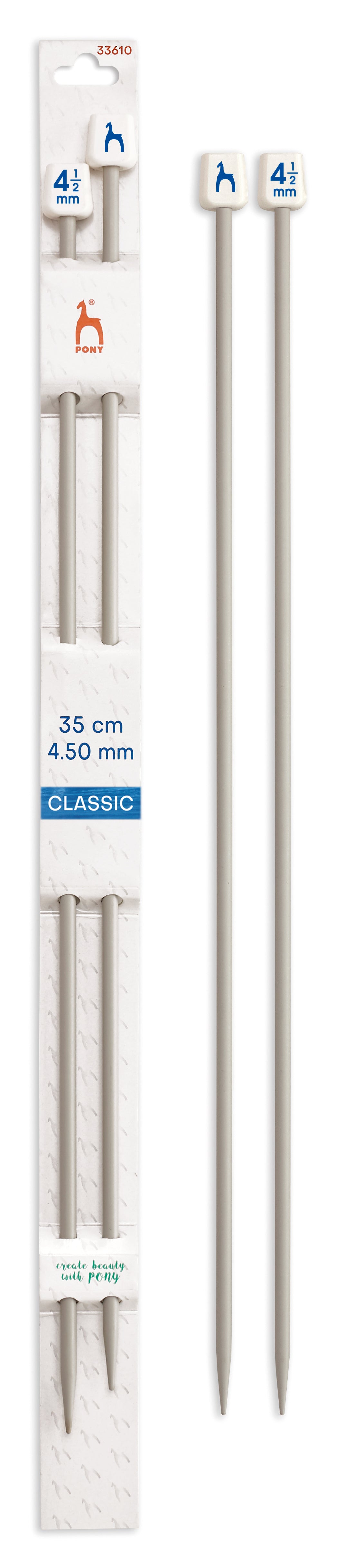 Pony Classic Aluminium Single Pointed Knitting Needles – 35, 40 & 60 cm, 35 cm, 4.50 mm