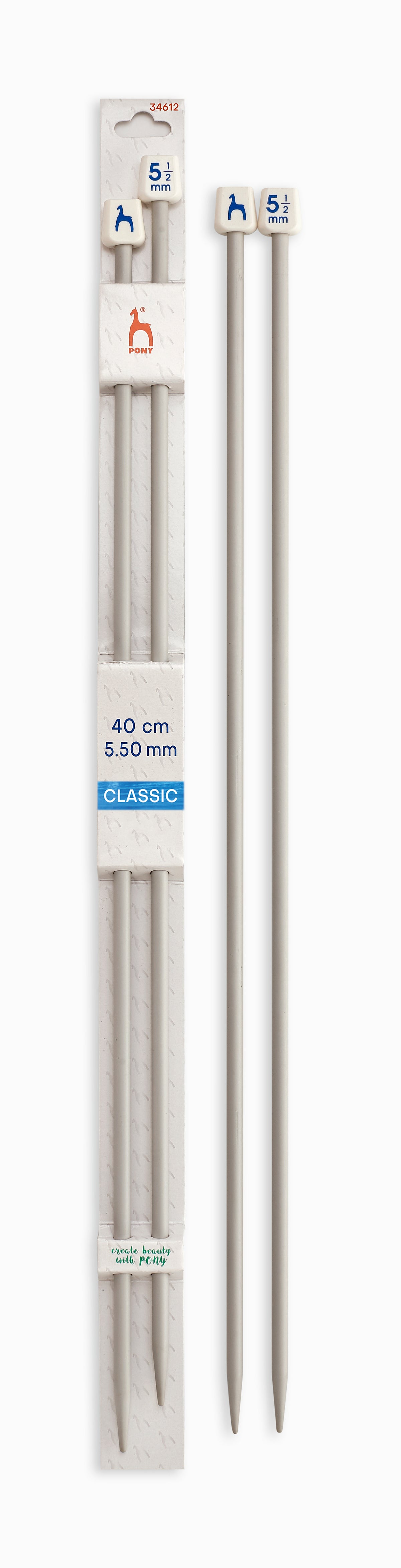 Pony Classic Aluminium Single Pointed Knitting Needles – 35, 40 & 60 cm, 40 cm, 5.50 mm