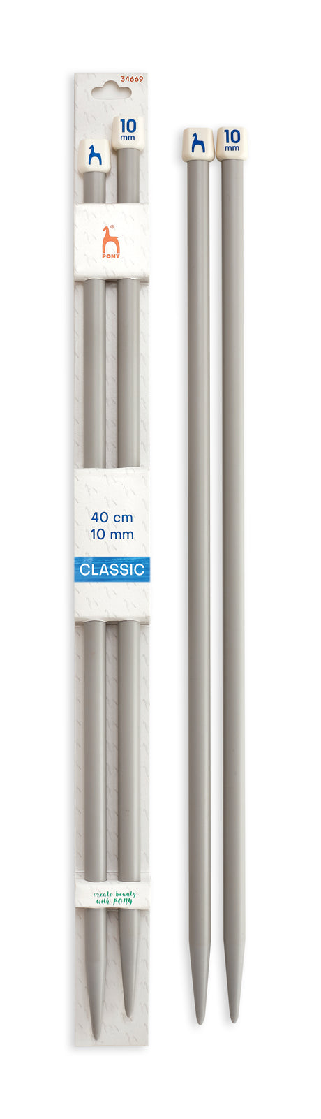 Pony Classic Plastic Single Pointed Knitting Needles – 40 cm, 10.00 mm