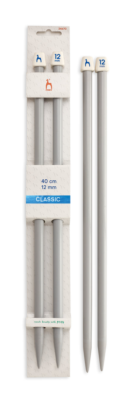 Pony Classic Plastic Single Pointed Knitting Needles – 40 cm, 12.00 mm