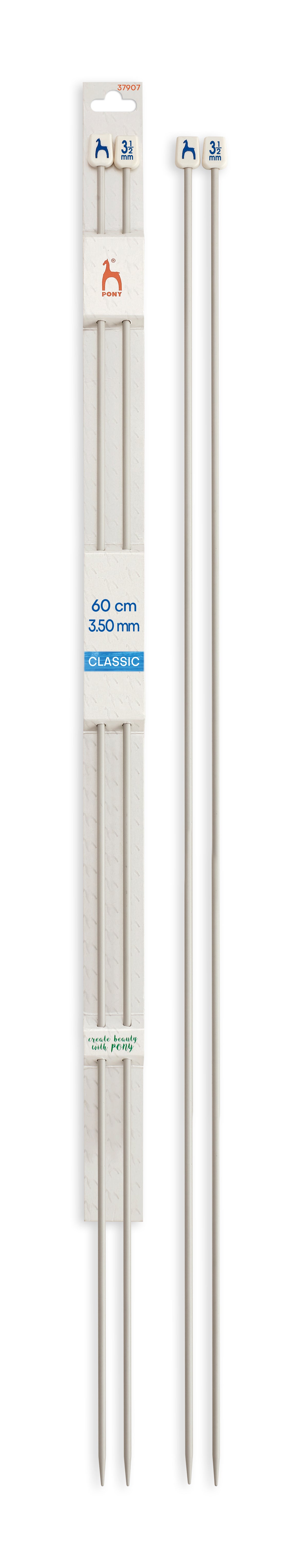 Pony Classic Aluminium Single Pointed Knitting Needles – 35, 40 & 60 cm, 60 cm, 3.50 mm