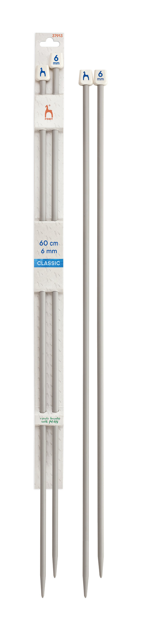 Pony Classic Aluminium Single Pointed Knitting Needles – 35, 40 & 60 cm, 60 cm, 6.00 mm