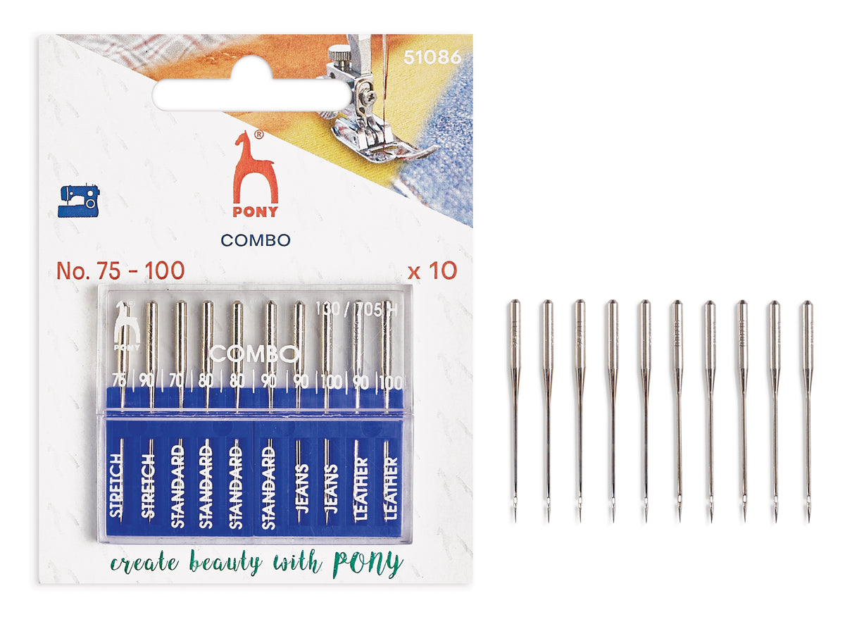 Pony Sewing Machine Needles, Combo, No. 75–100 / 10 pcs