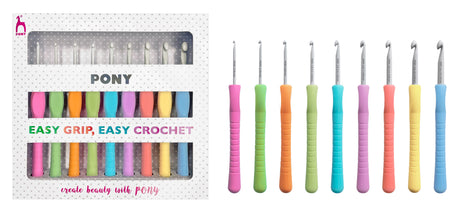 Pony Easy Grip Aluminium Crochet Hook Sets, 9 hooks