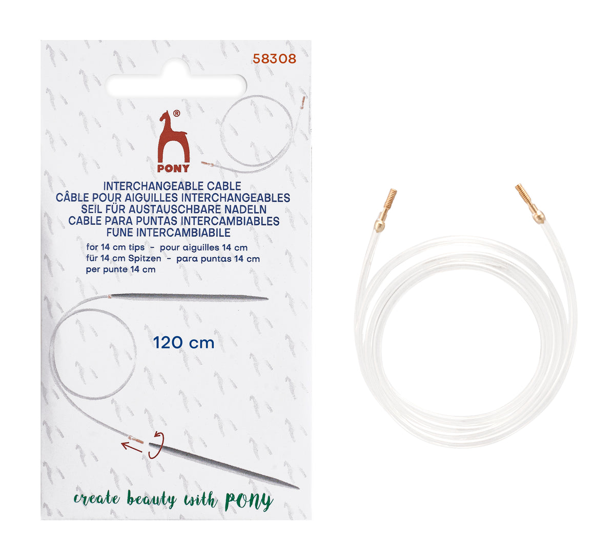 Pony Cables for Interchangeable Knitting Needles, 14 cm tips, 120 cm